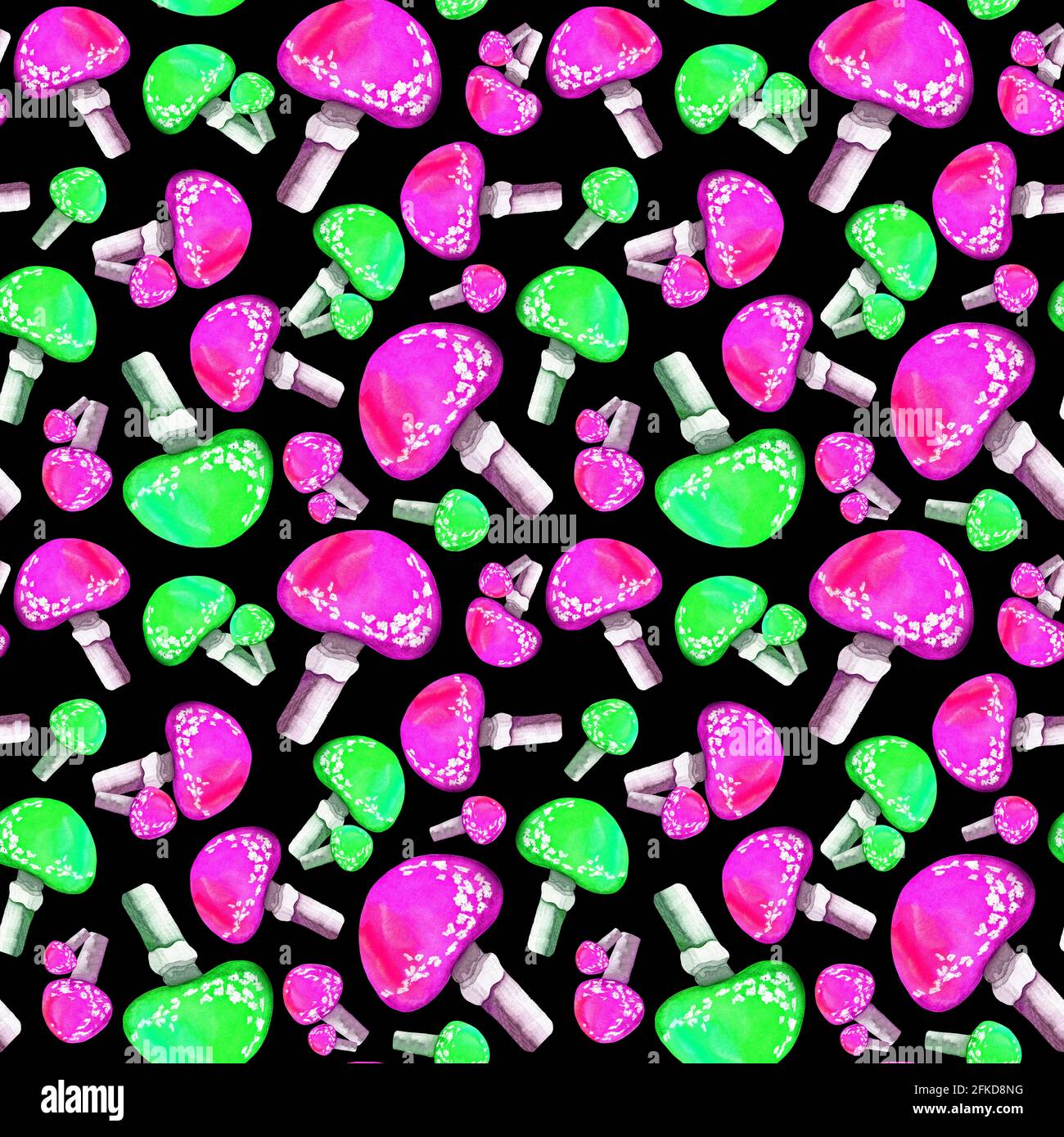 Toadstool Pattern Background Neon toadstool watercolor seamless pattern Stock Photo - Alamy