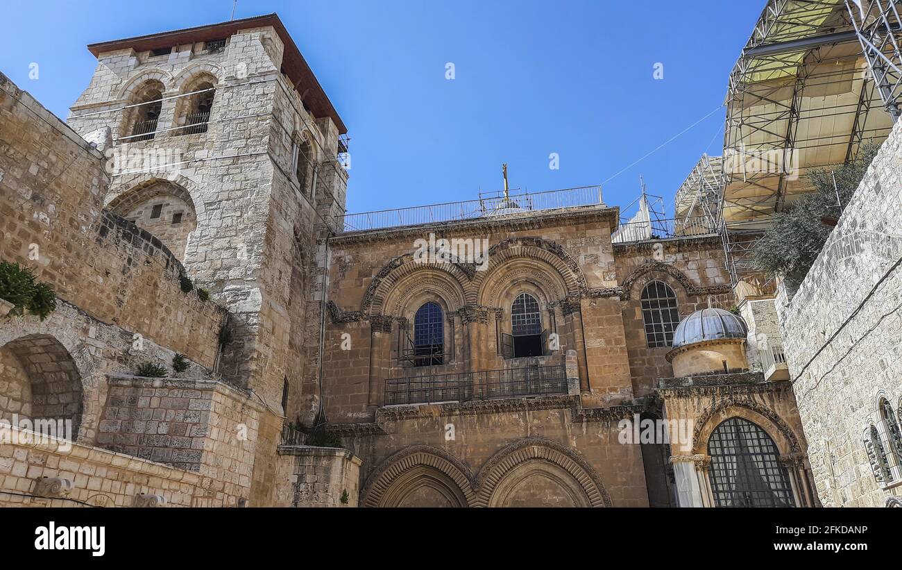 The Church of the Holy Sepulchr is a church in the Christian Quarter of the Old City of Jerusalem and it contains the two holiest sites in Christianit Stock Photo