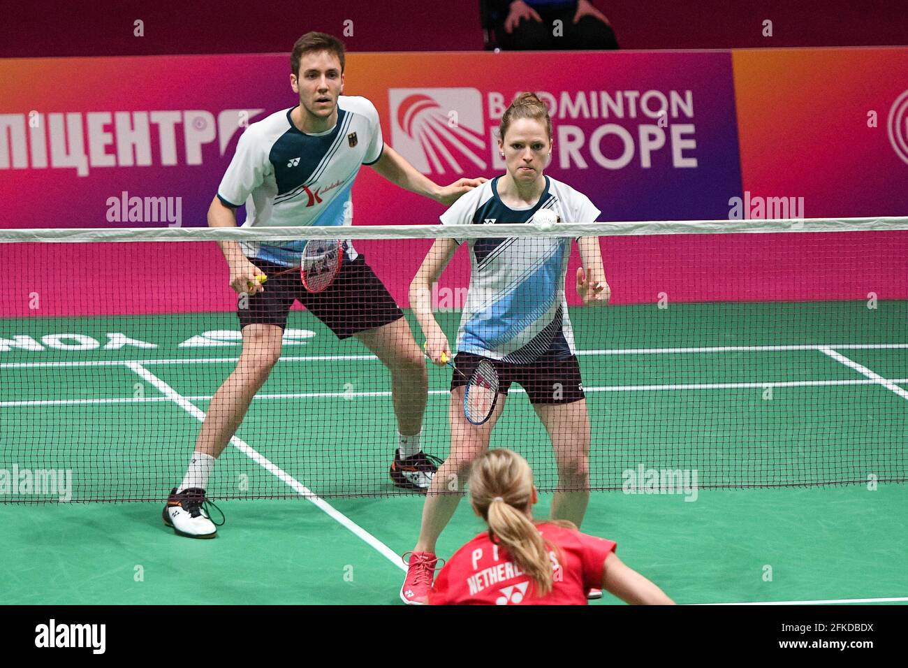 KYIV, UKRAINE - APRIL 30: Mark Lamsfuss of Germany and Isabel Herttrich of  Germany compete in their Mixed Doubles match against Robin Tabeling of The  Netherlands and Selena Piek of The Netherlands