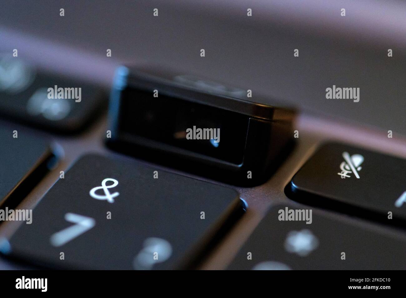 Close up photo laptop fingerprint sensor. Biometric fingerprint print