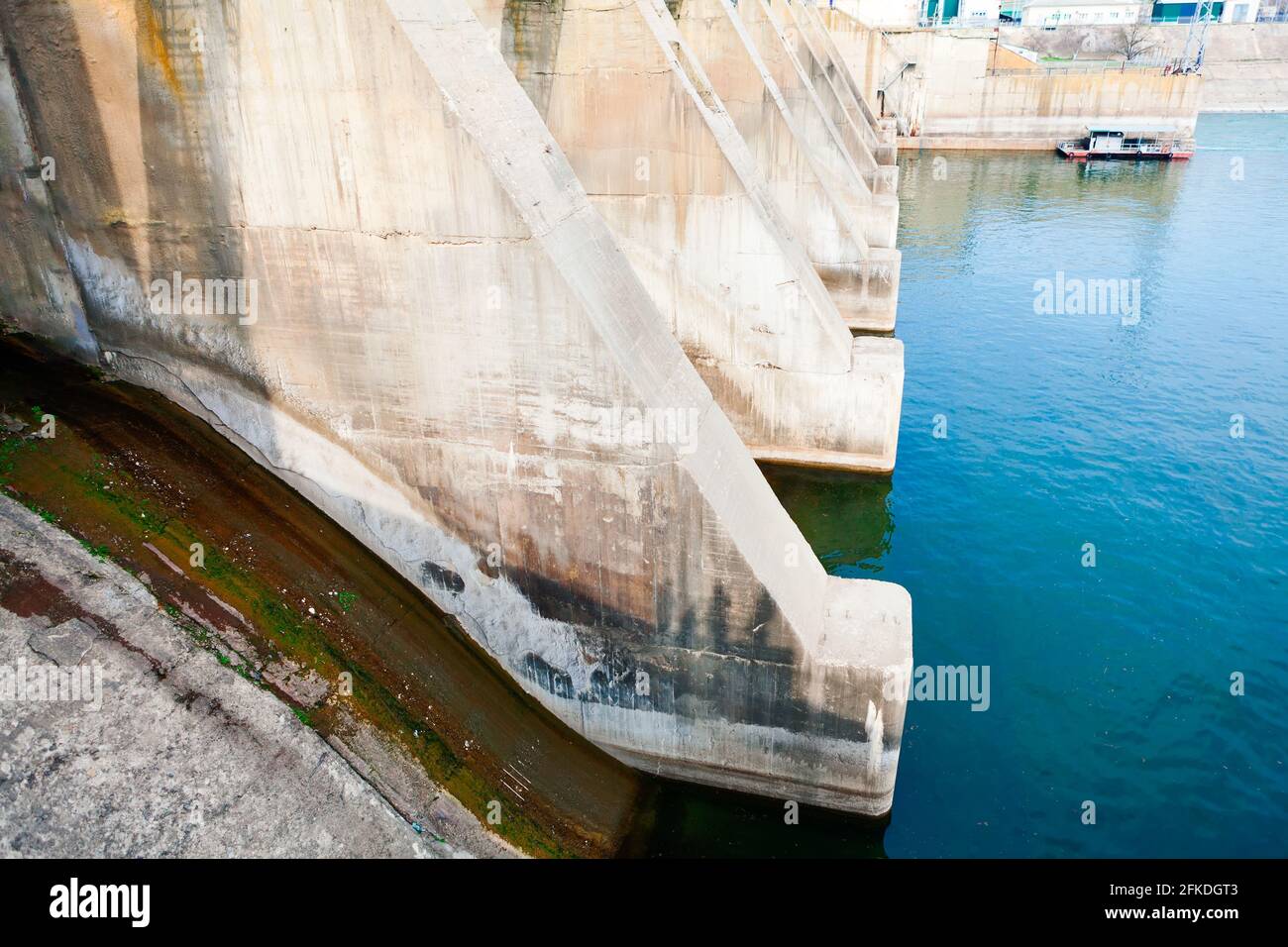 Concrete Dam of Hydro Power Plant . Concrete dam spillway gate Stock