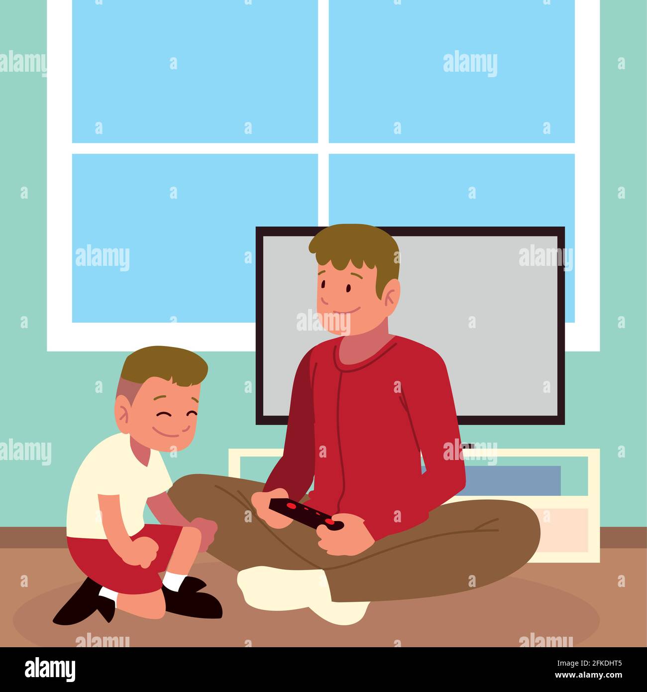 Dad And Son Playing Game Stock Vector Image Art Alamy