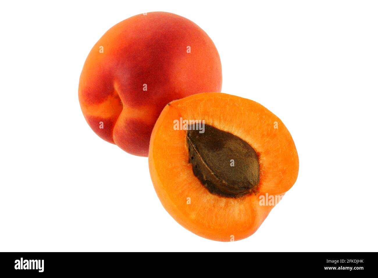 Half of fresh Nectarine with seed on a white background Stock Photo