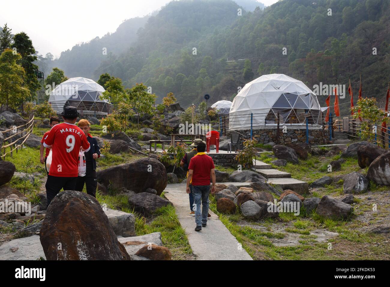 Beautiful Igloo tent house. An ideal home stay with scenic beauty on the river bank situated in Todey, kalimpong. Stock Photo