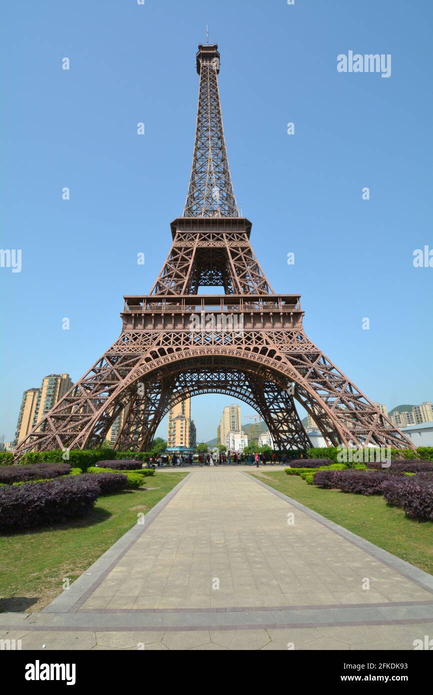 The scale copy of the Eiffel tower in Tianducheng or sky city in
