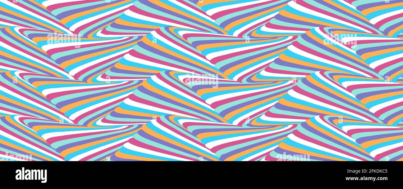 Psychedelic pattern from colorful stripes. Optical illusion from narrow lines. Vector background Stock Vector