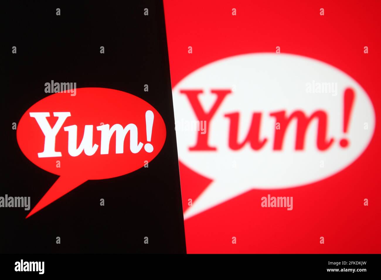 Ukraine. 01st May, 2021. In this photo illustration, Yum! Brands logo of a US fast food company is seen displayed on a smartphone screen and a pc screen. Credit: SOPA Images Limited/Alamy Live News Stock Photo