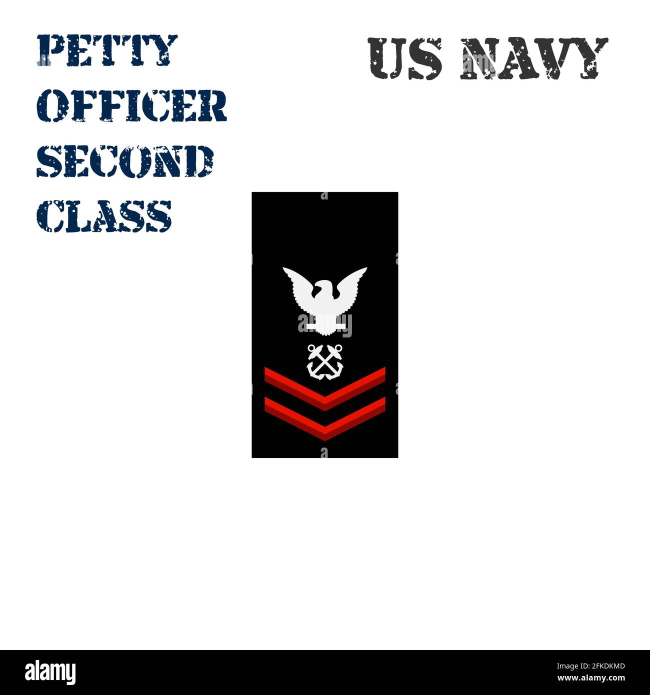 Realistic vector icon of the armband chevron of the Petty Officer Second Class of the US Navy. Stock Vector