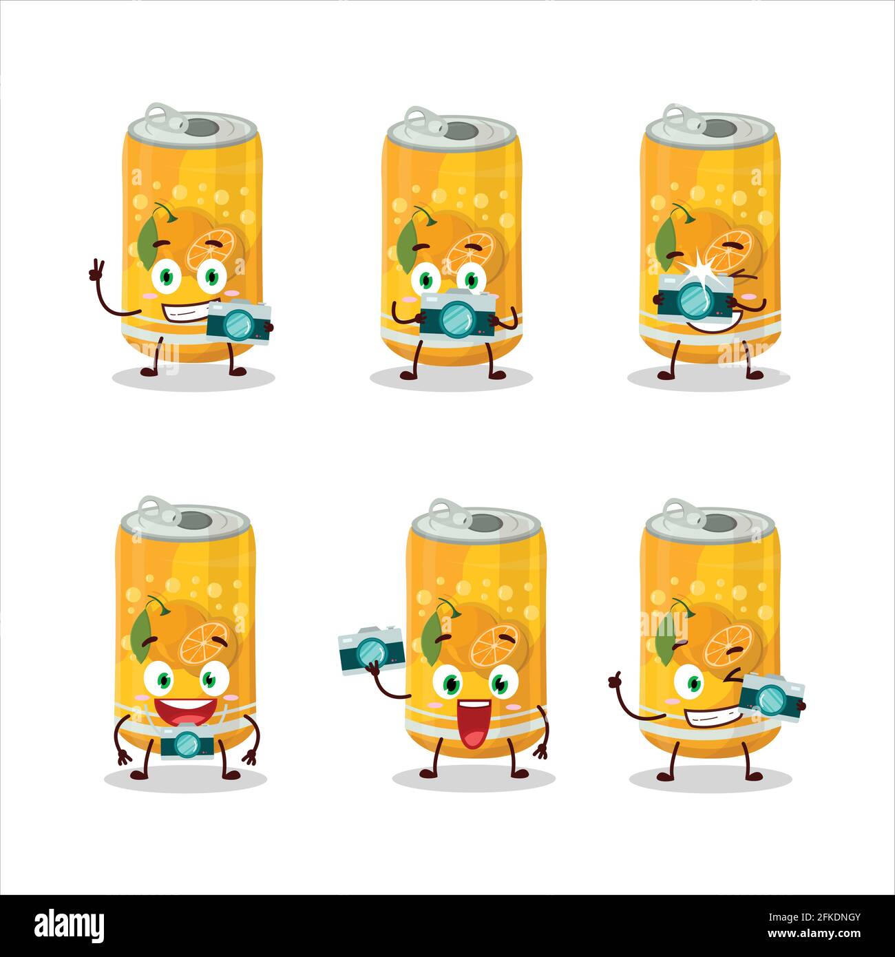Photographer profession emoticon with orange soda can cartoon character ...