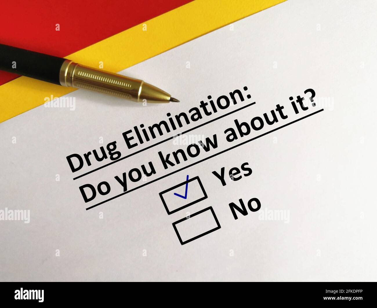 One person is answering question. He knows about drug elimination Stock Photo