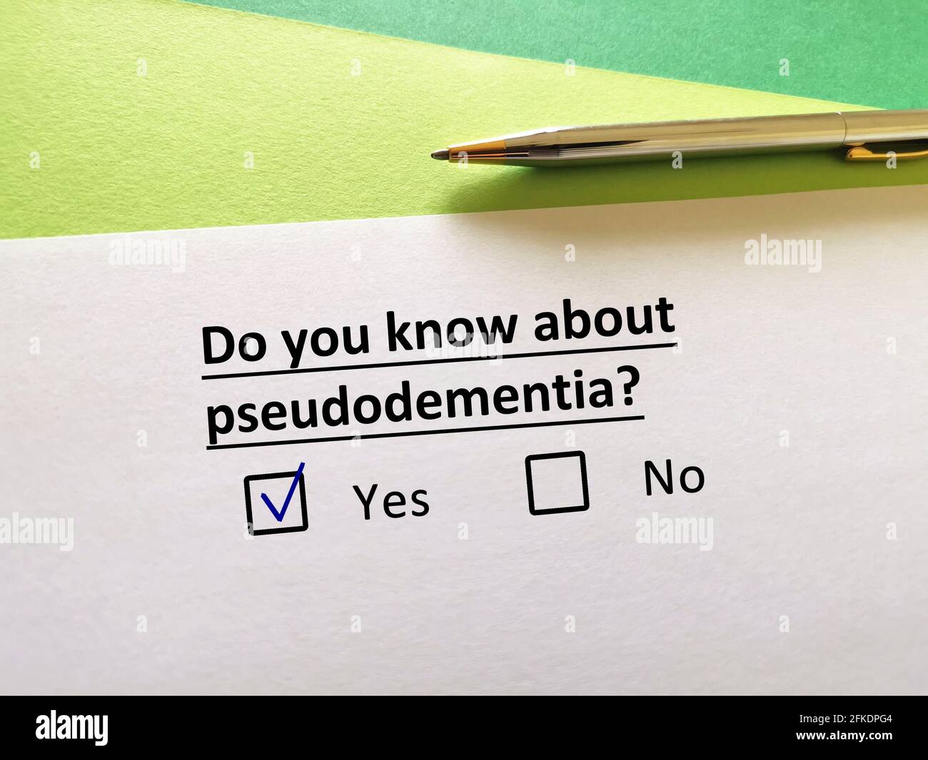 One person is answering question. He knows about pseudodementia Stock Photo