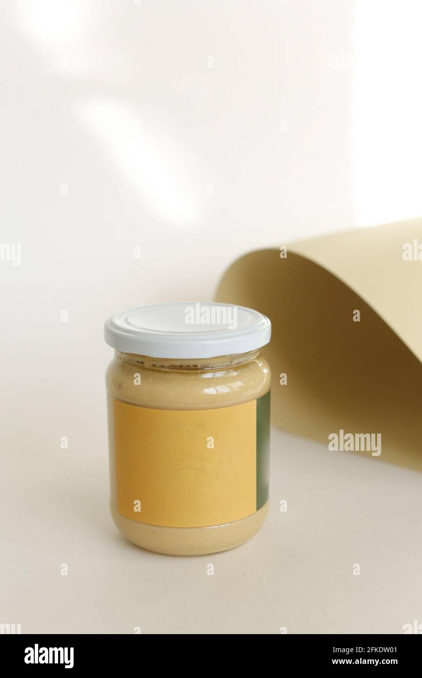 peanut butter in closed jar Stock Photo