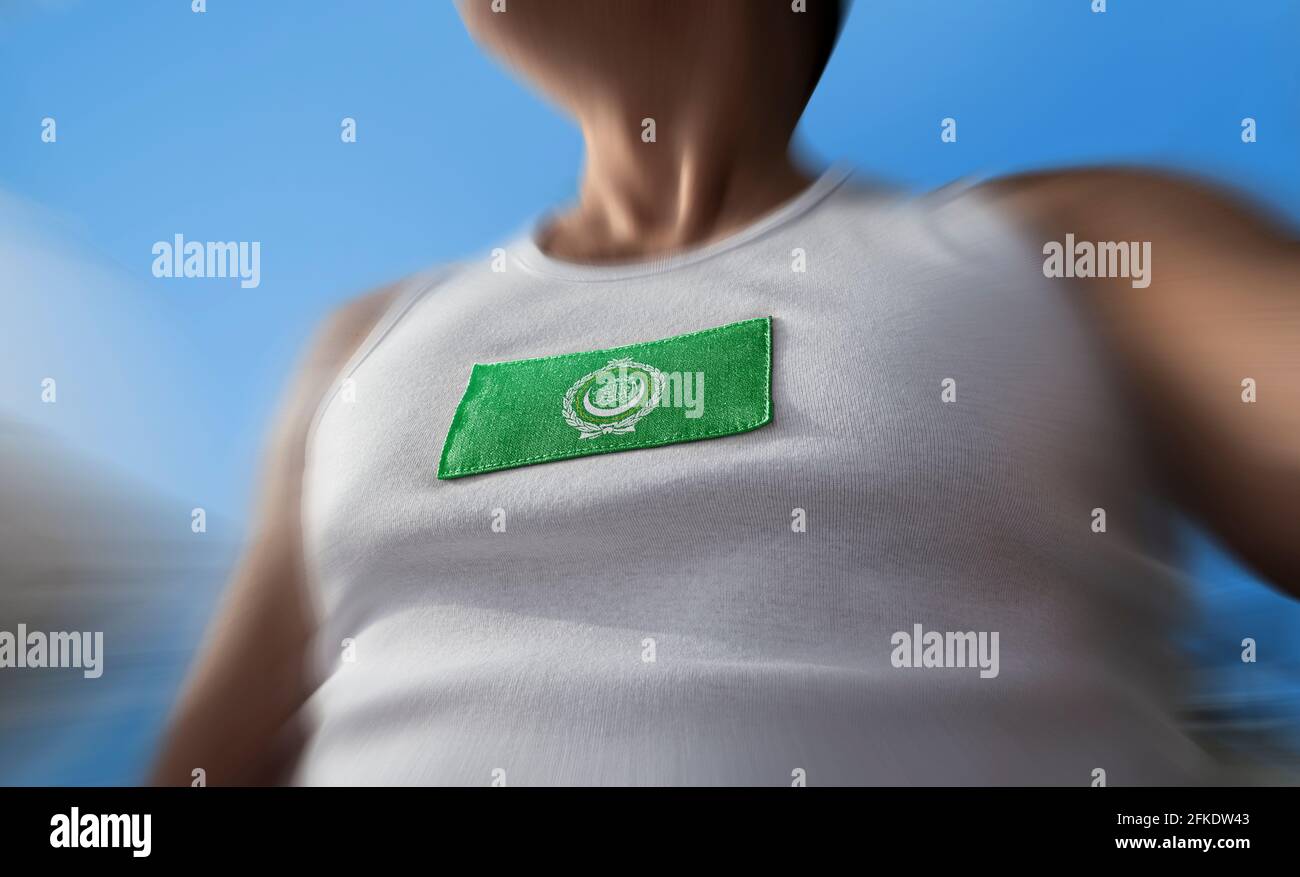 The national flag of Arab League on the athlete's chest Stock Photo