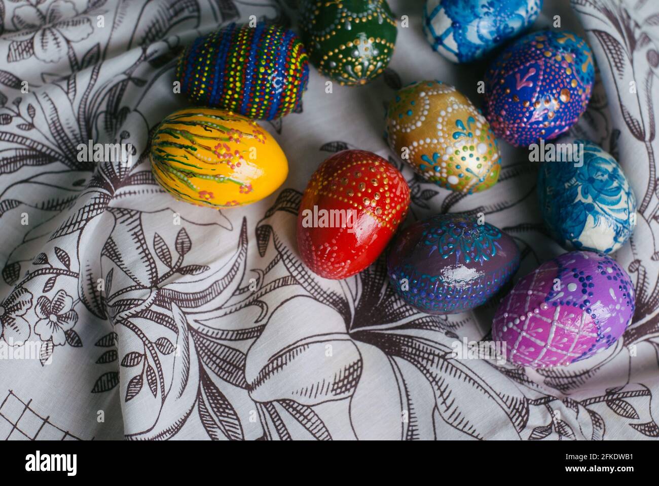 easter eggs top view, happy easter Stock Photo