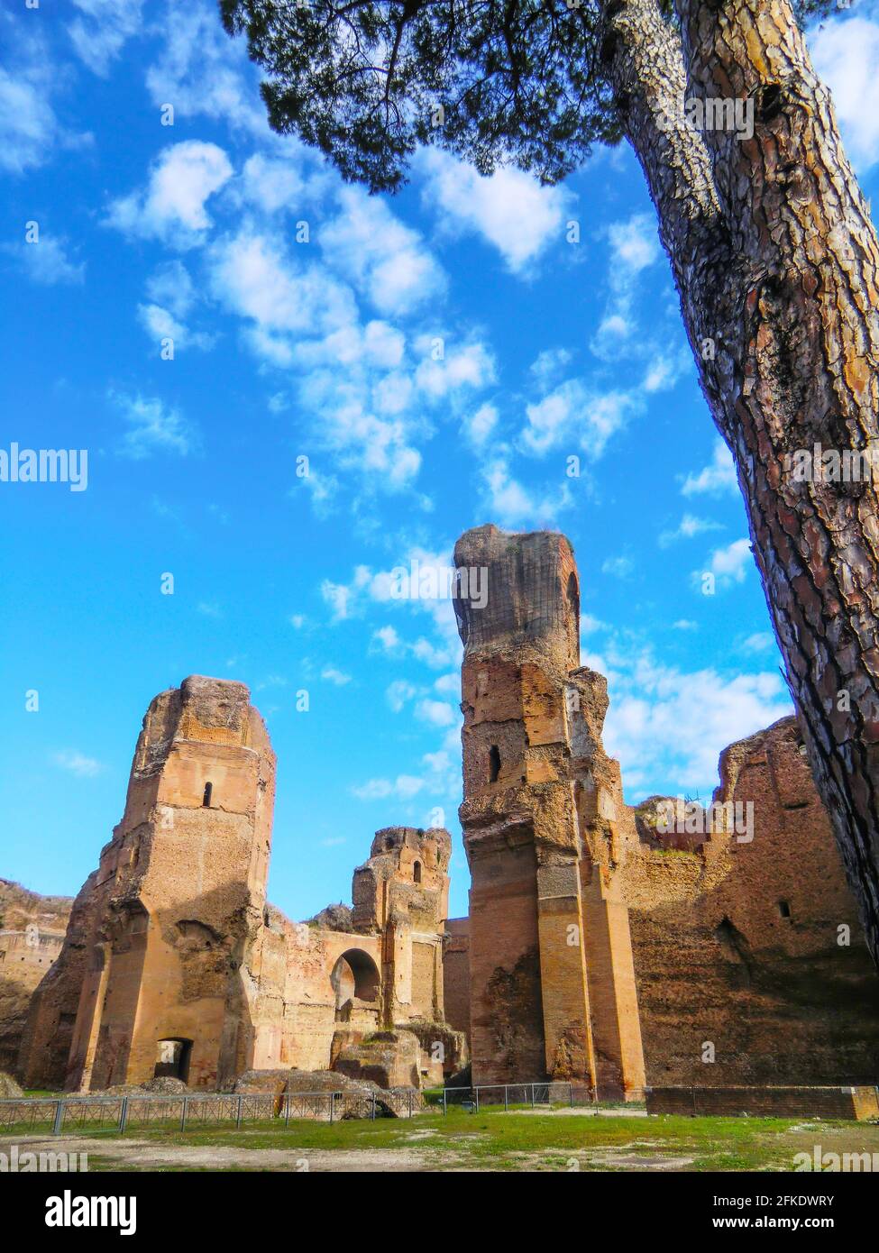 Ruins of the Baths of Caracalla (Terme di Caracalla), Thermae Antoninianae , one of the most important baths of Rome at the time of the Roman Empire, Stock Photo