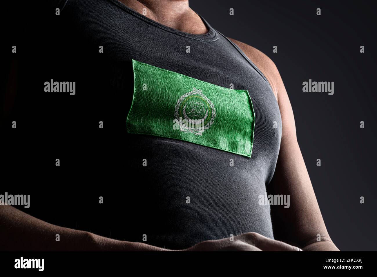 The national flag of Arab League on the athlete's chest Stock Photo