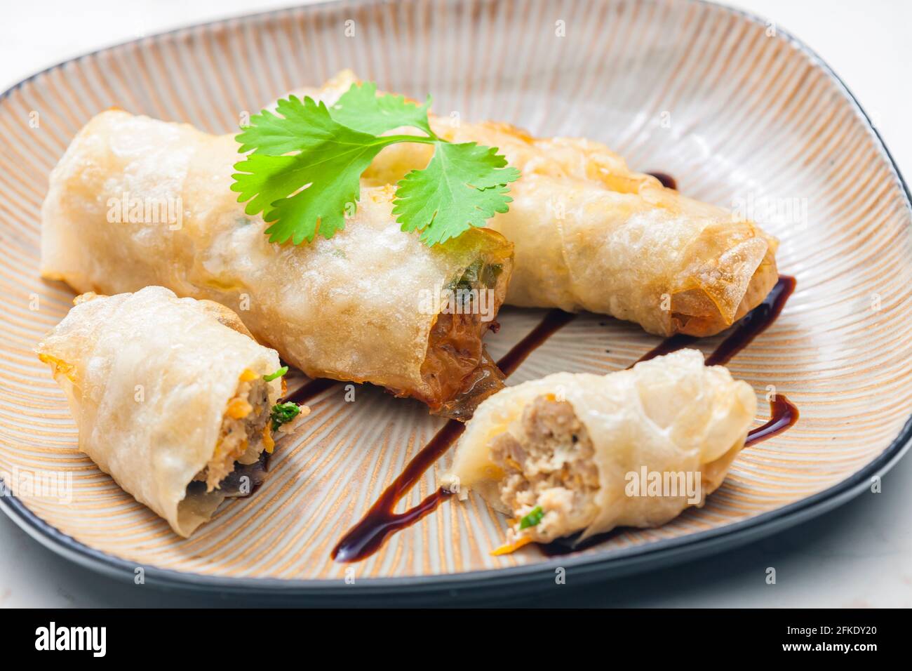 still life of spring rolls Stock Photo