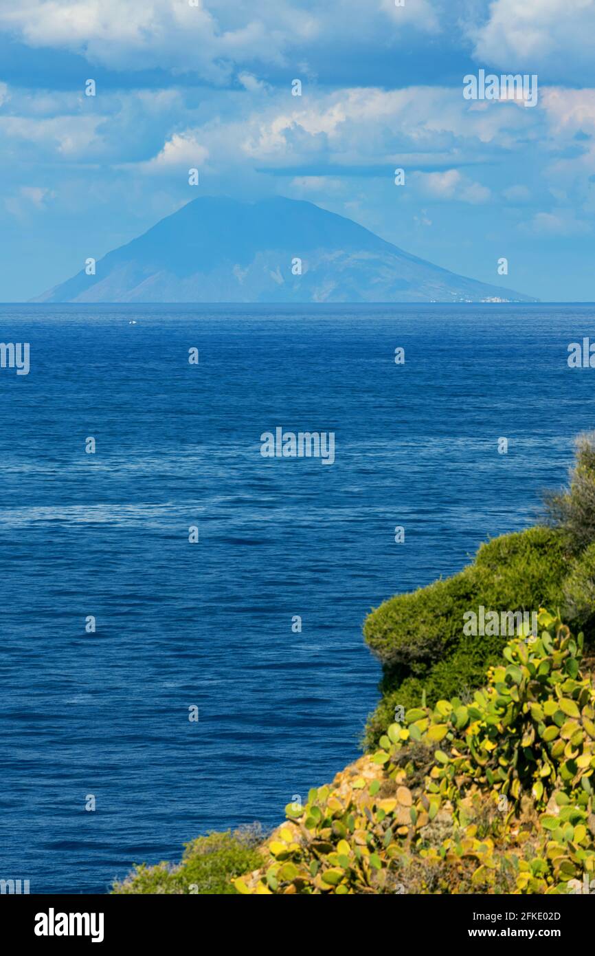 Rock cliff of cape Capo Vaticano with Aeolian Islands, Tyrrhenian Sea
