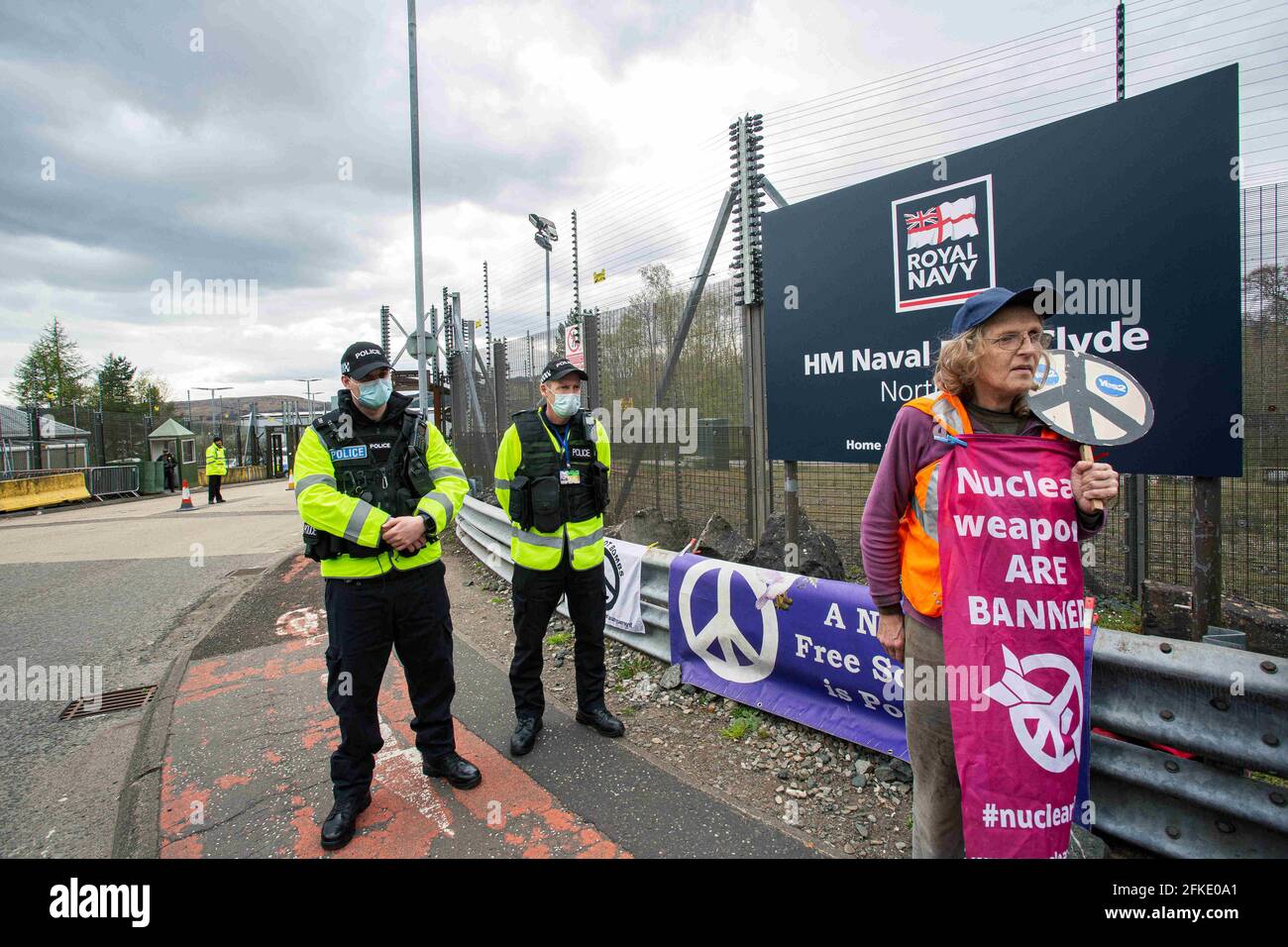 Every Wednesday a vigil is held at the HM Naval Base on the Clyde what is best known as the home of Britain's nuclear weapons. Stock Photo