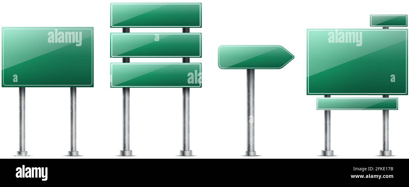 Vector set realistic green road signs. Isolated on white background ...