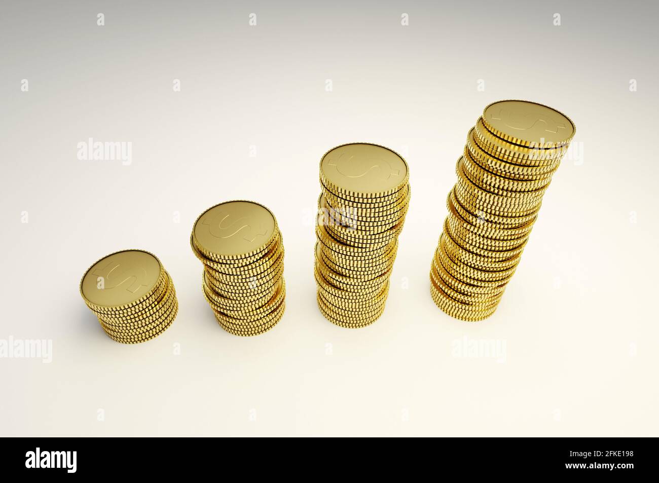3d illustration. Stack of gold money coin with trading graph . Concept ...