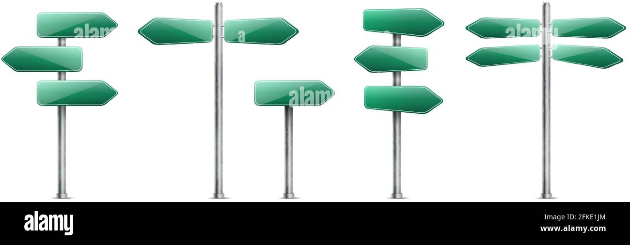 Vector set realistic green road signs. Isolated on white background ...