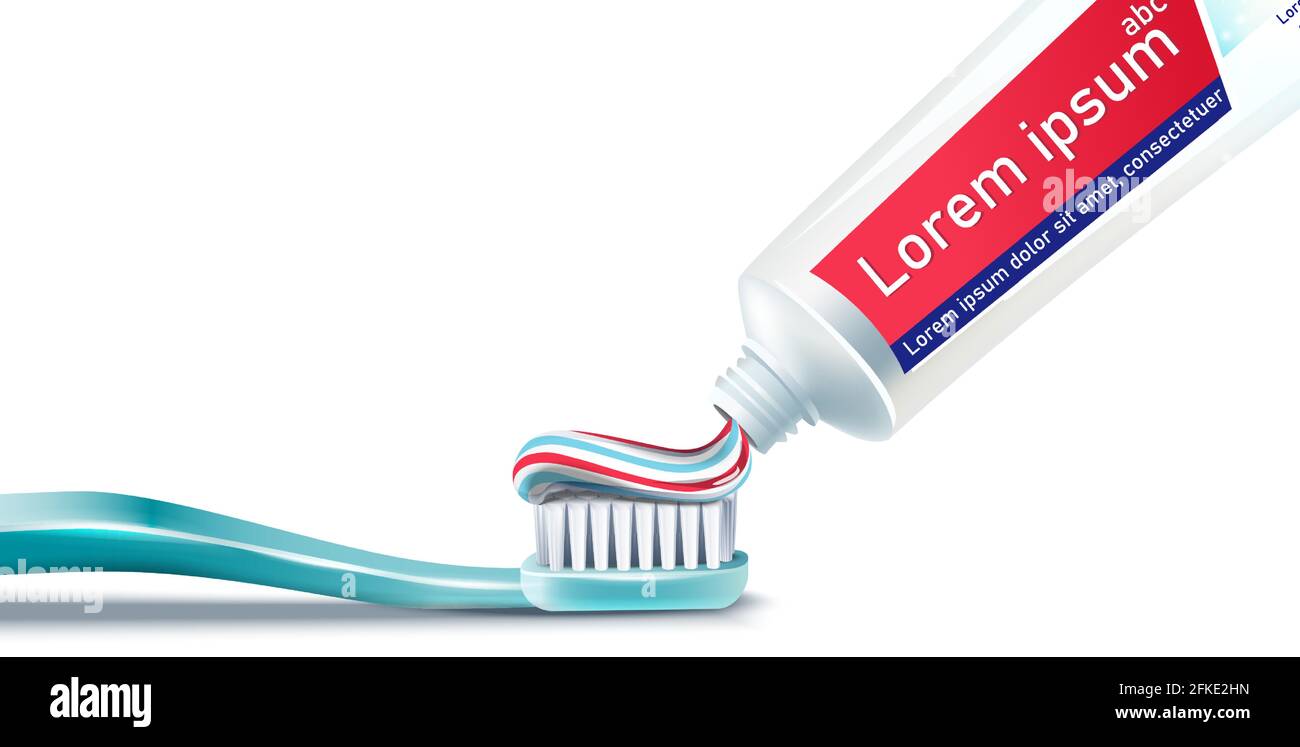 3d realistic vector toothbrush with toothpaste. Isolated on white