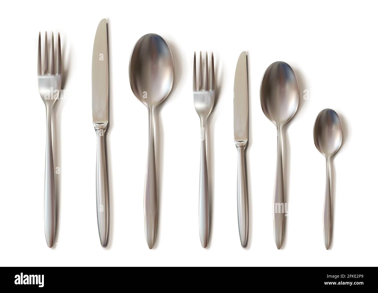 realistic cutlery set with table knife, spoon, fork, tea spoon and fish