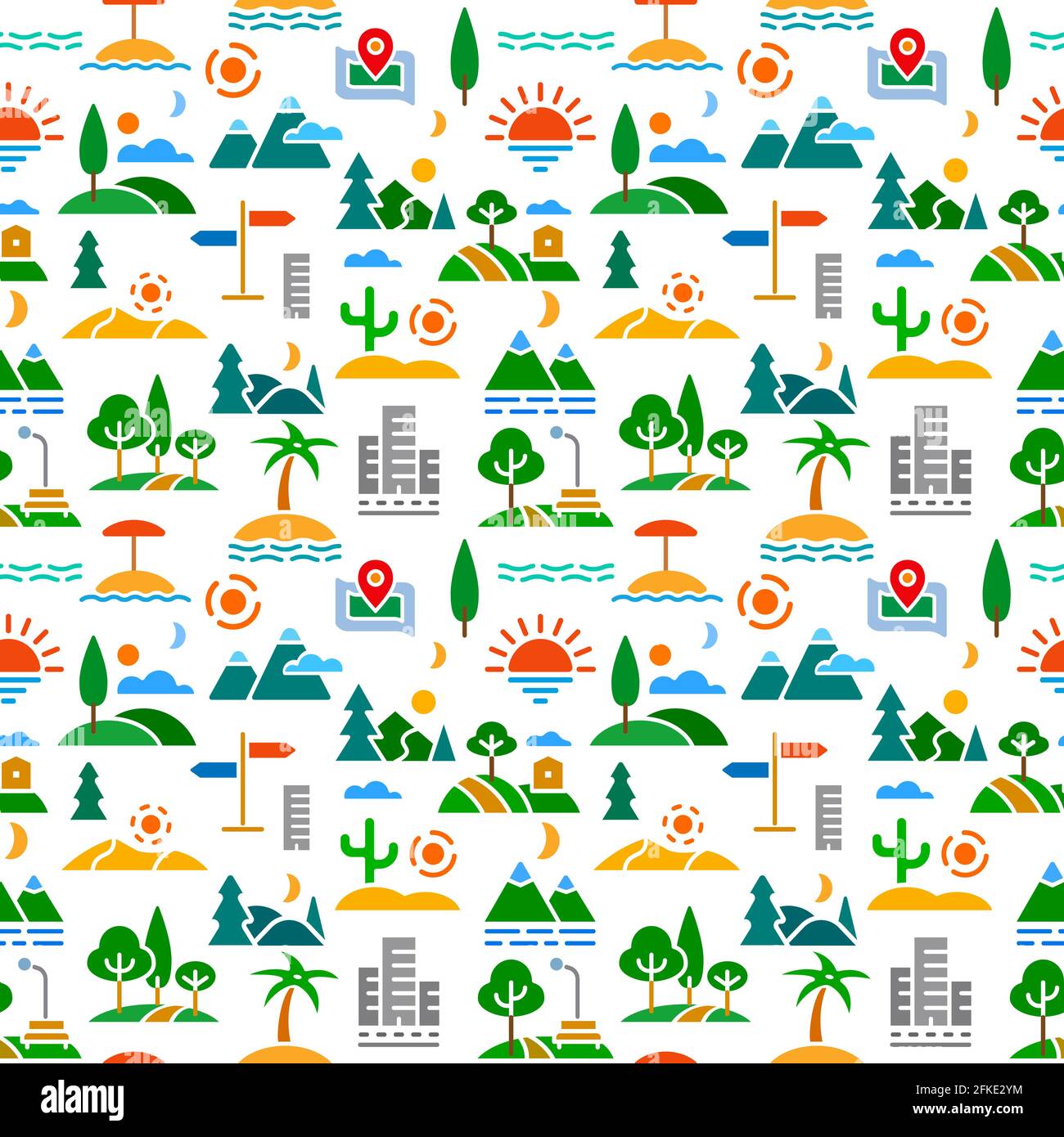 illustration of the nature and landscapes seamless clolor pattern Stock Vector