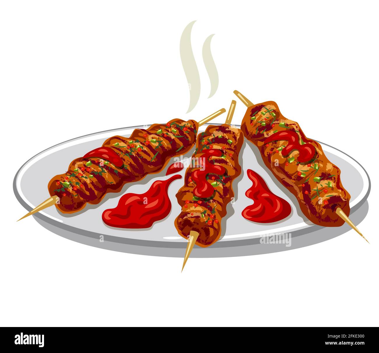 Illustration of the traditional turkish kofta kebab with tomato sauce
