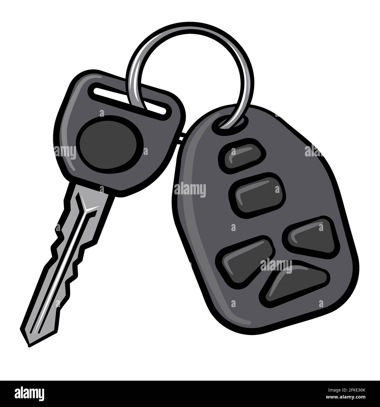 black and white outline illustration of the car keys Stock Vector