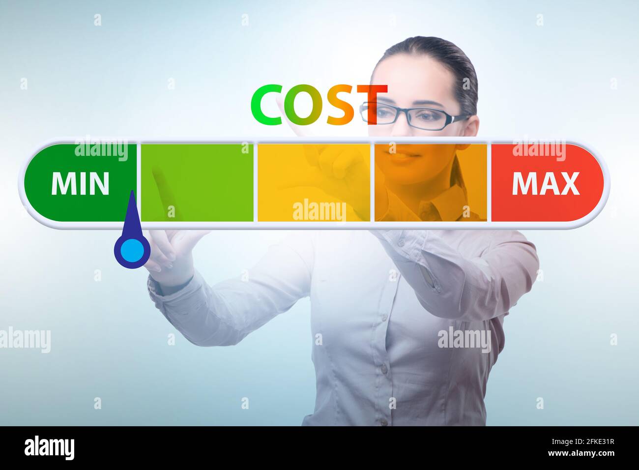 Businesswoman in the cost management concept Stock Photo