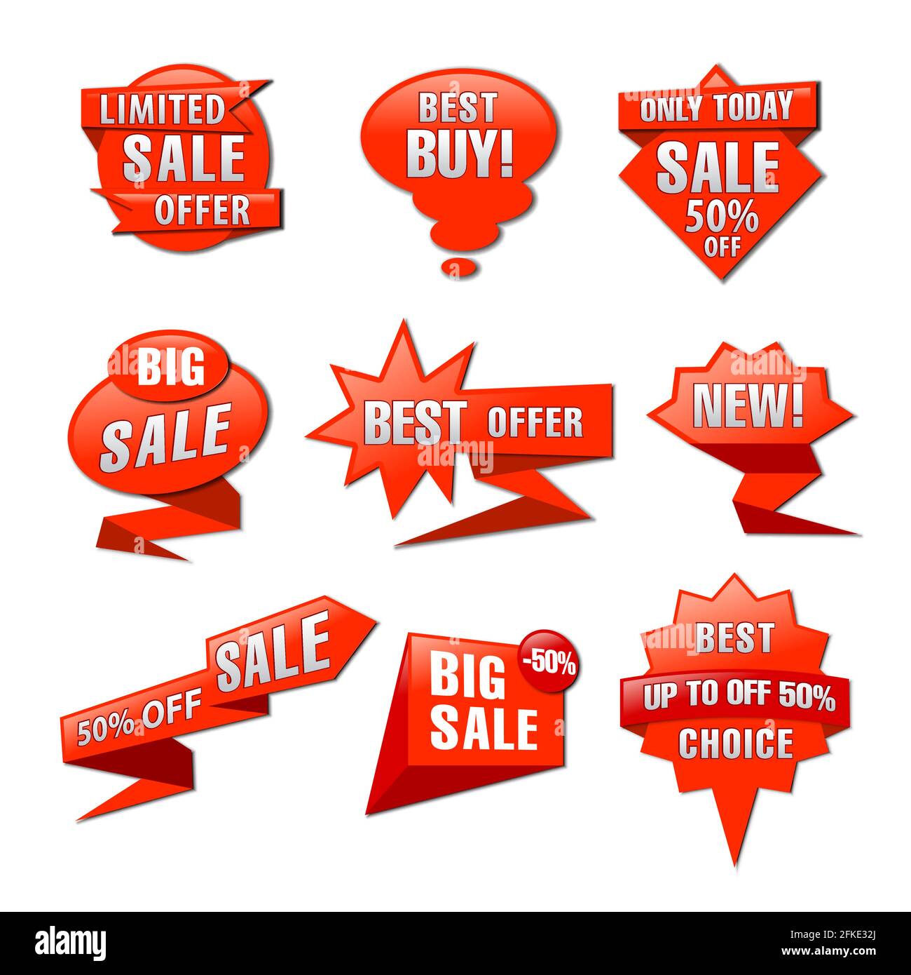 set of different colorful red advertising and promotion badges, stickers and tags Stock Vector
