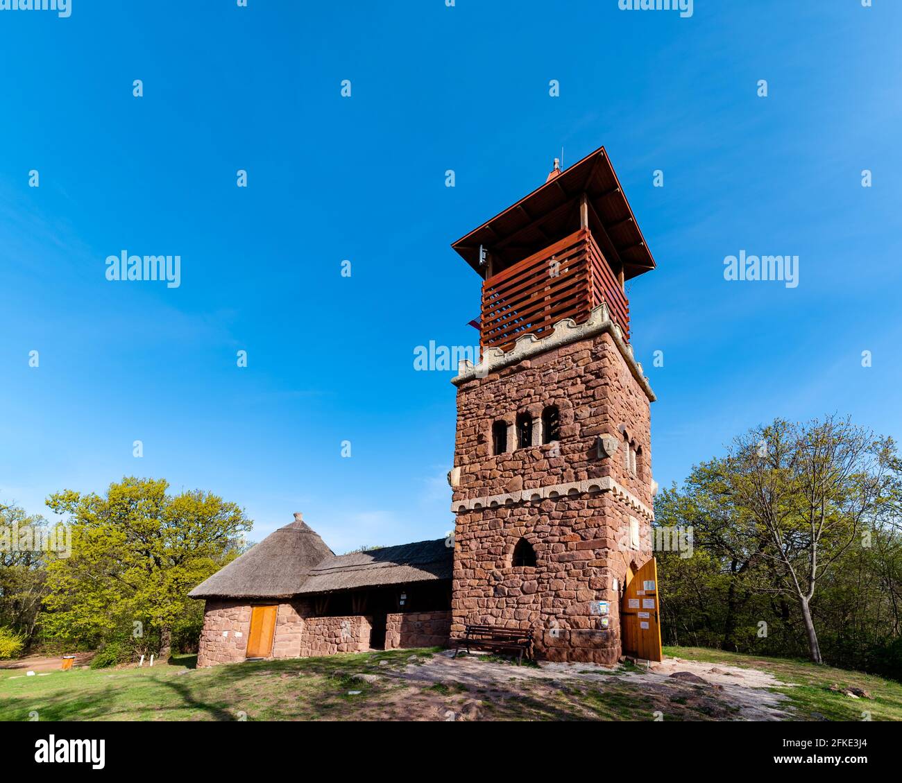 Csere hill lookout tower in Hungary next to lake balaton. Scenic viewpoint open on Alsoors,  Balatonalamadi and cities The buildings was renewed in 20 Stock Photo