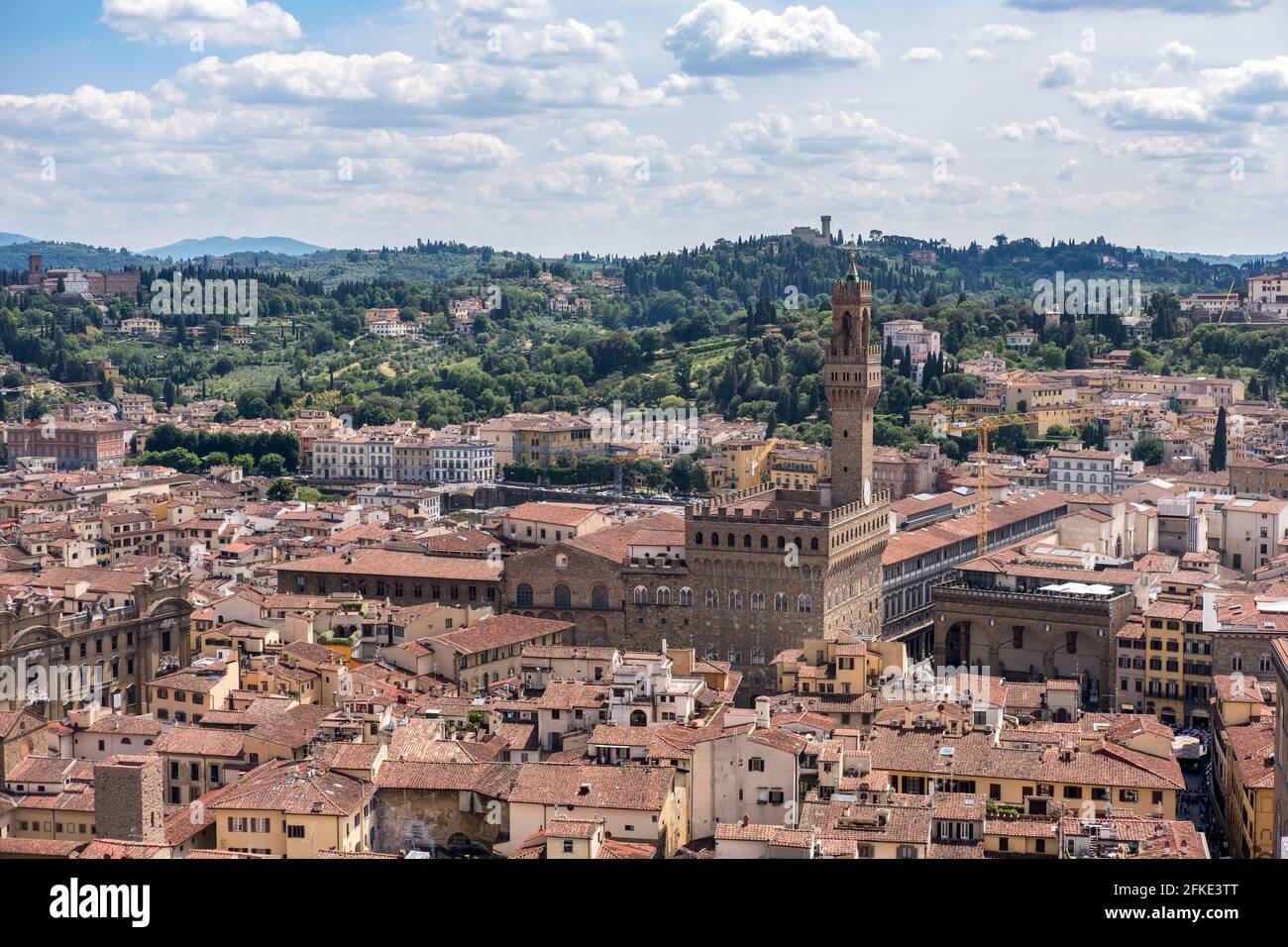 Aerial view of Florence with Palazzo Vecchio, the town hall of Florence, Italy Stock Photo