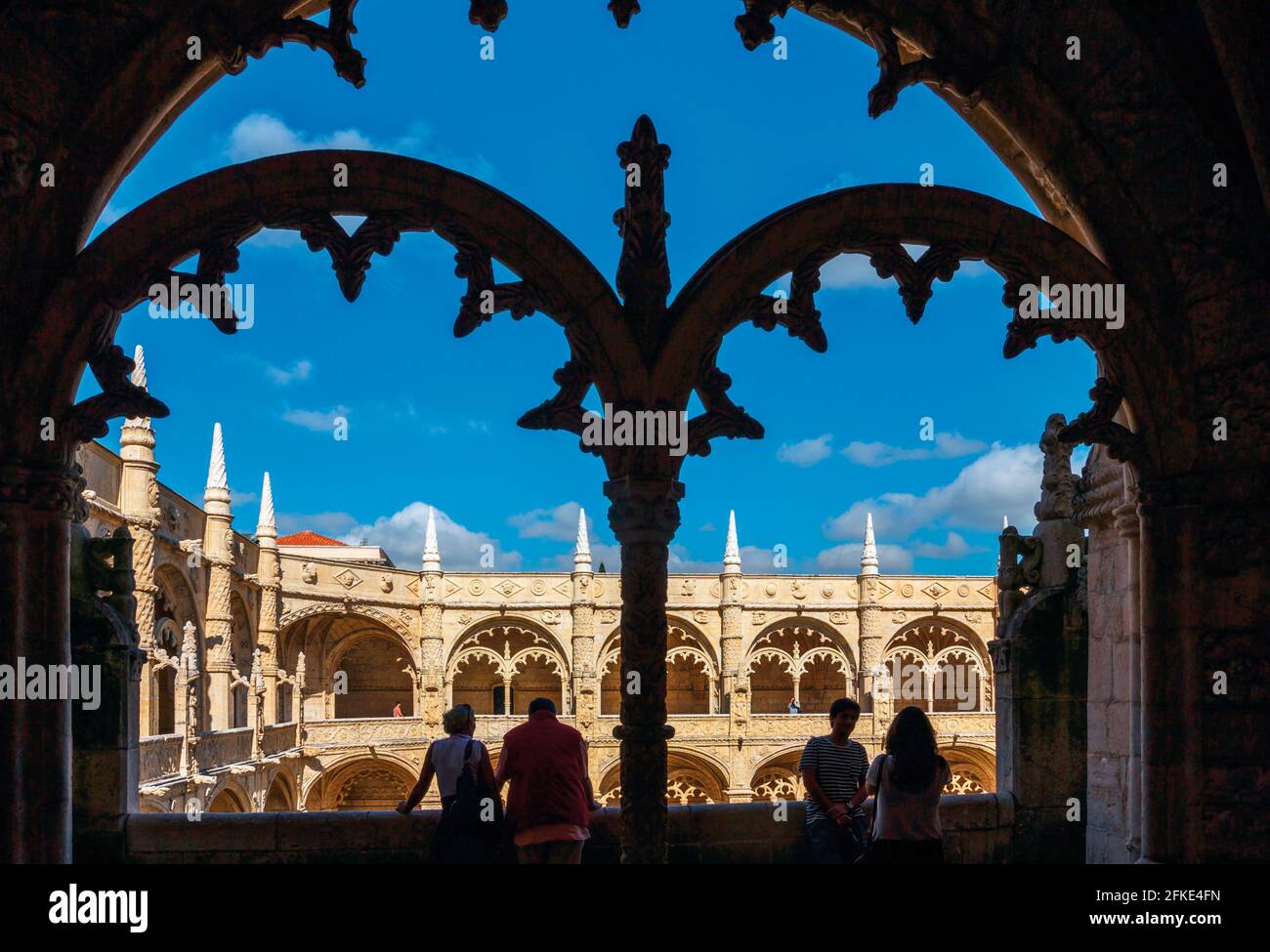 Lisbon, Portugal. The cloister of the Mosteiro dos Jeronimos, or the Monastery of the Hieronymites. The monastery is considered a triumph of Manueline Stock Photo