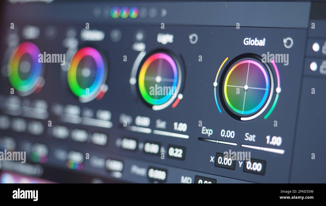 Color grading indicator graph on screen. RGB colour correction graphic