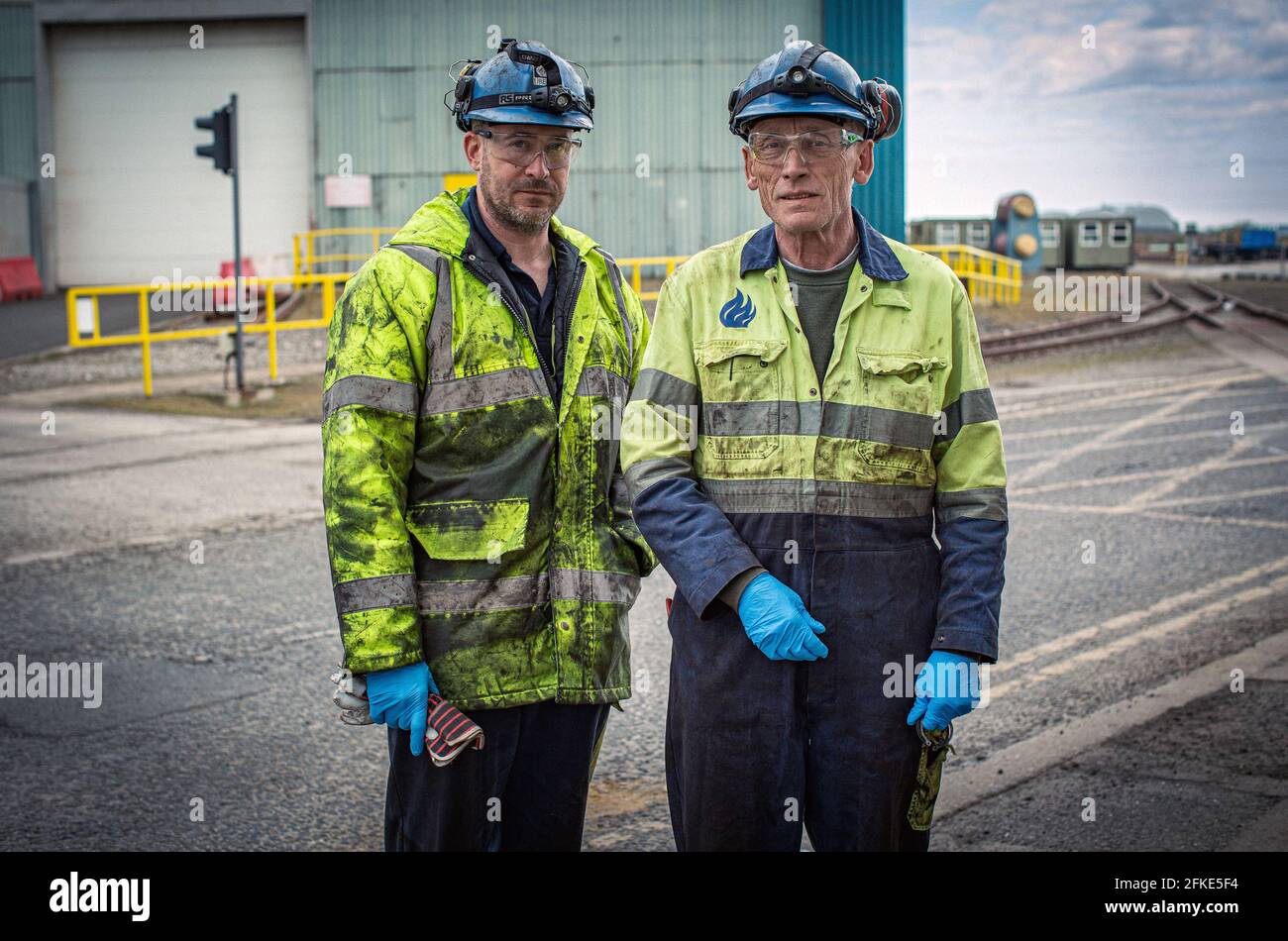 Liberty Steel Pipe Mill workers at the end of the shift in Hartlepool ,England, UK Stock Photo