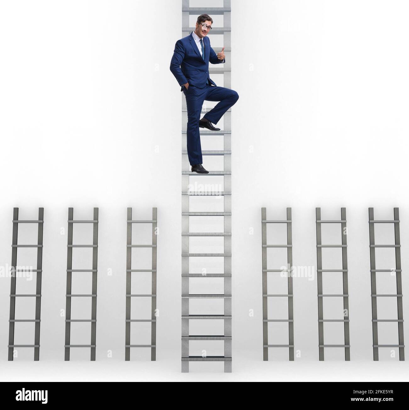 The businessman climbing career ladder in business success concept ...