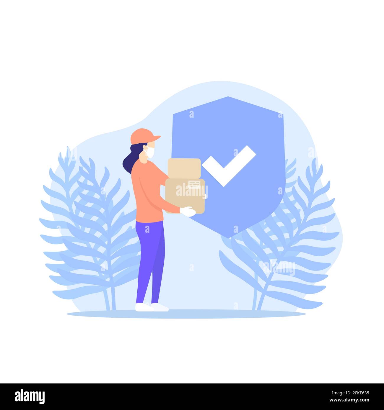 safe delivery, girl courier in mask holding boxes Stock Vector Image ...