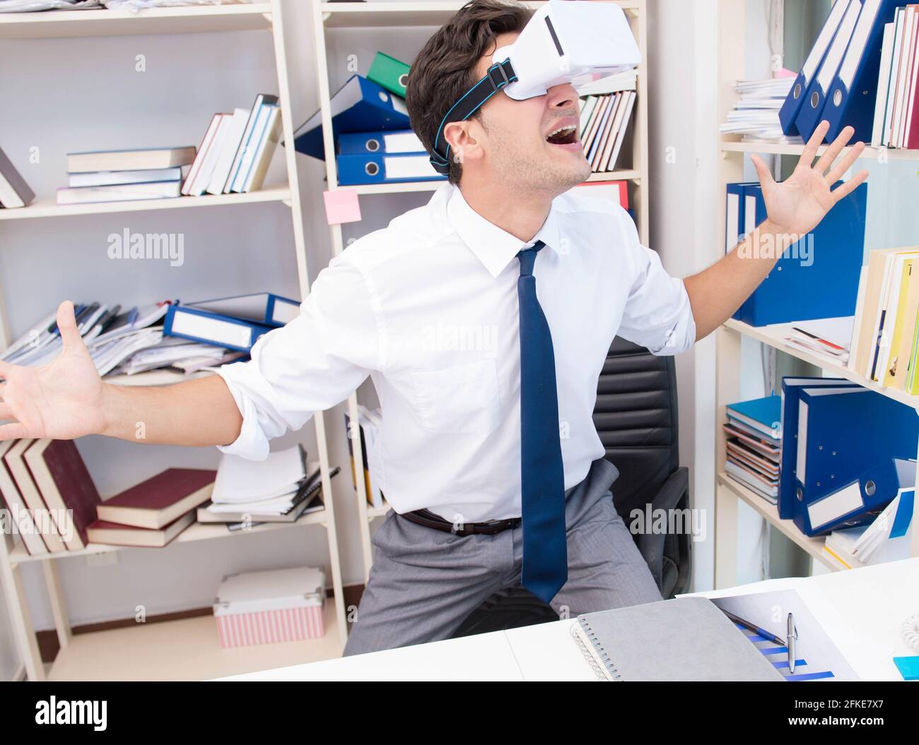 The employee watching movie on vr virtual reality glasses Stock Photo ...