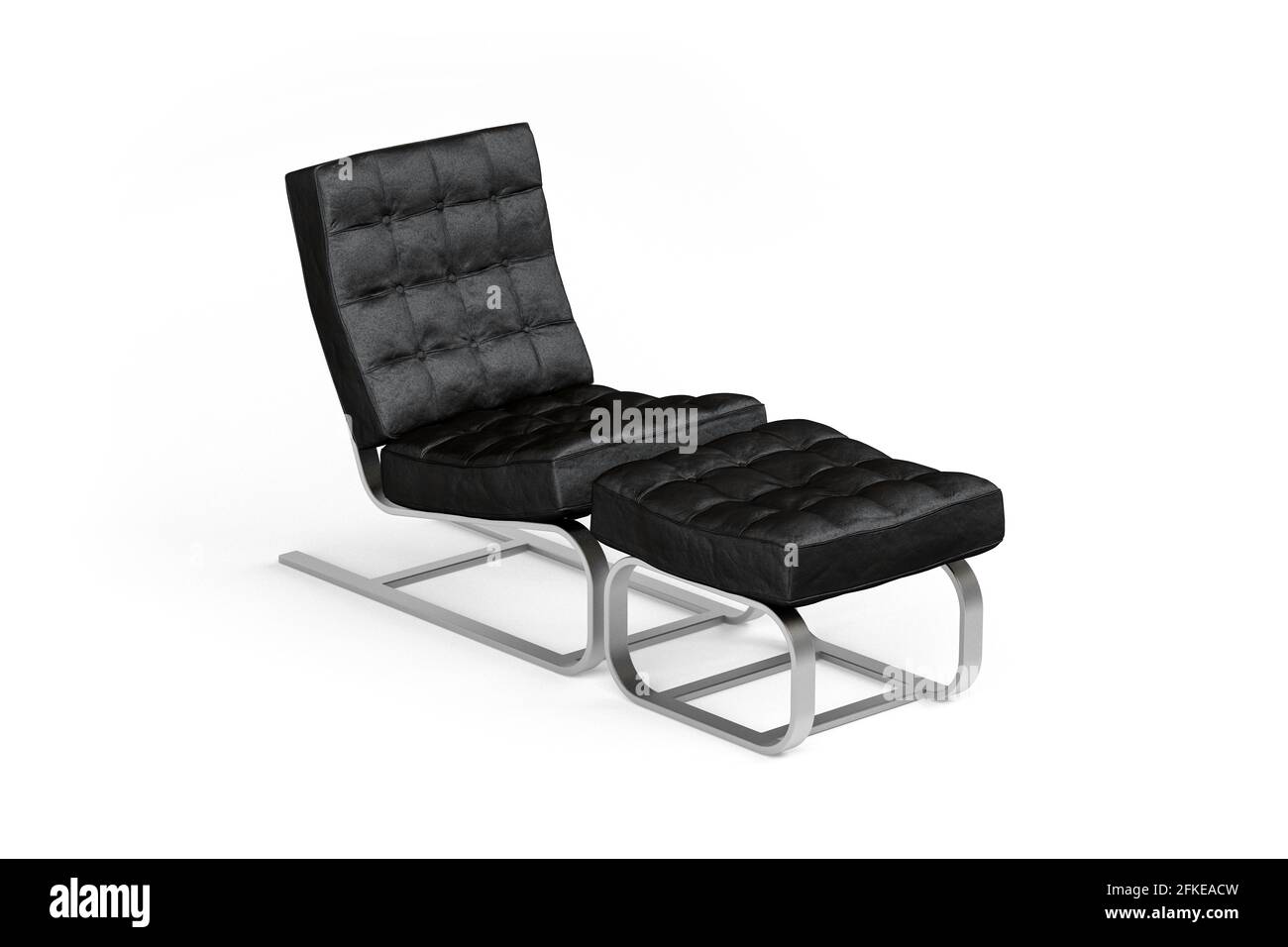 Black leather couch with metal legs isolated on white 3d render Stock
