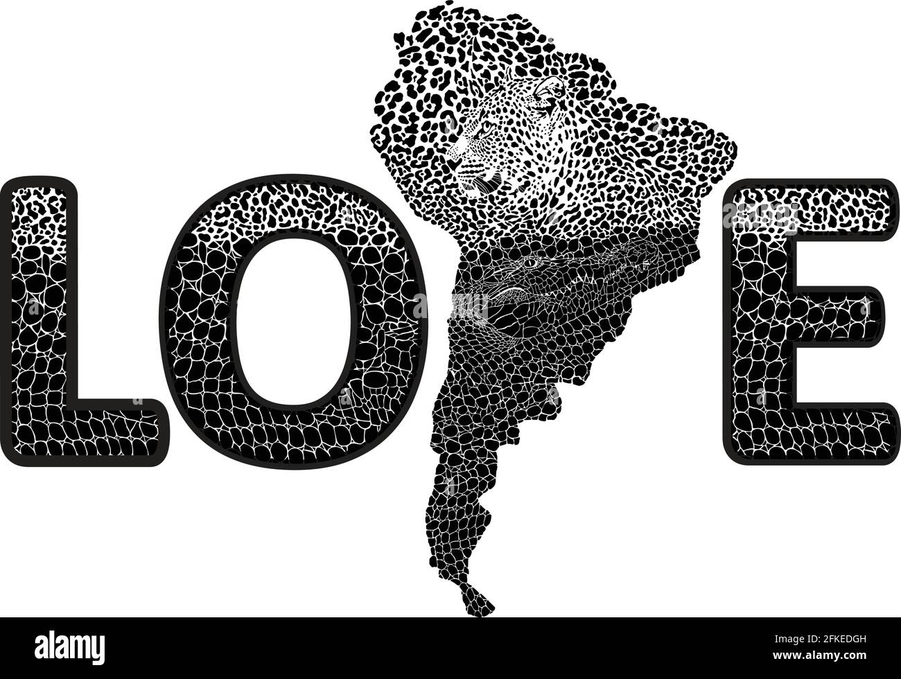 Love South America of map background with jaguar and crocodile Stock Vector
