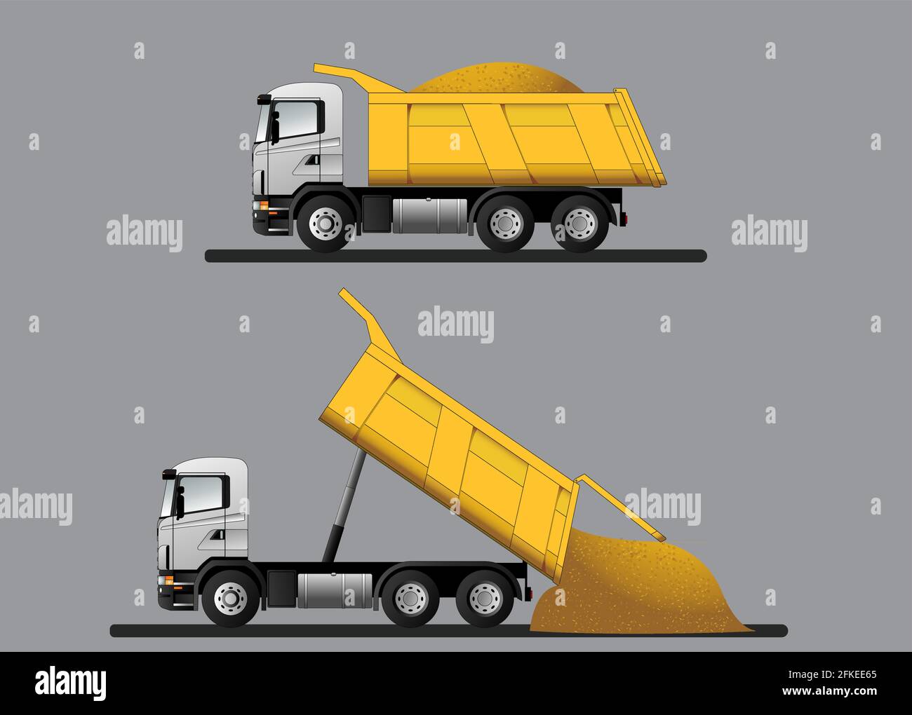 A set of dump trucks Stock Vector