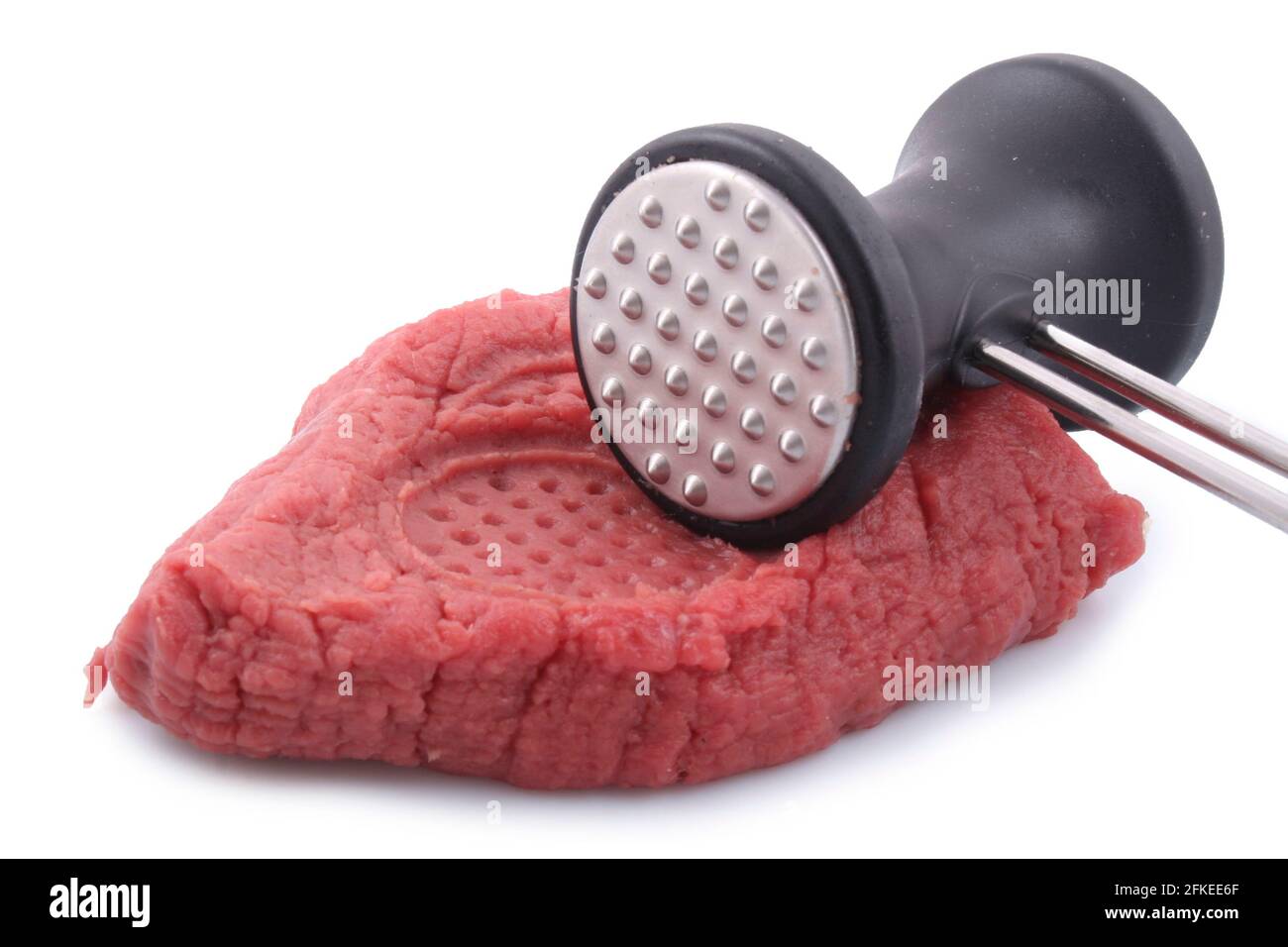 beef steak with hammer isolated on a white background Stock Photo Alamy
