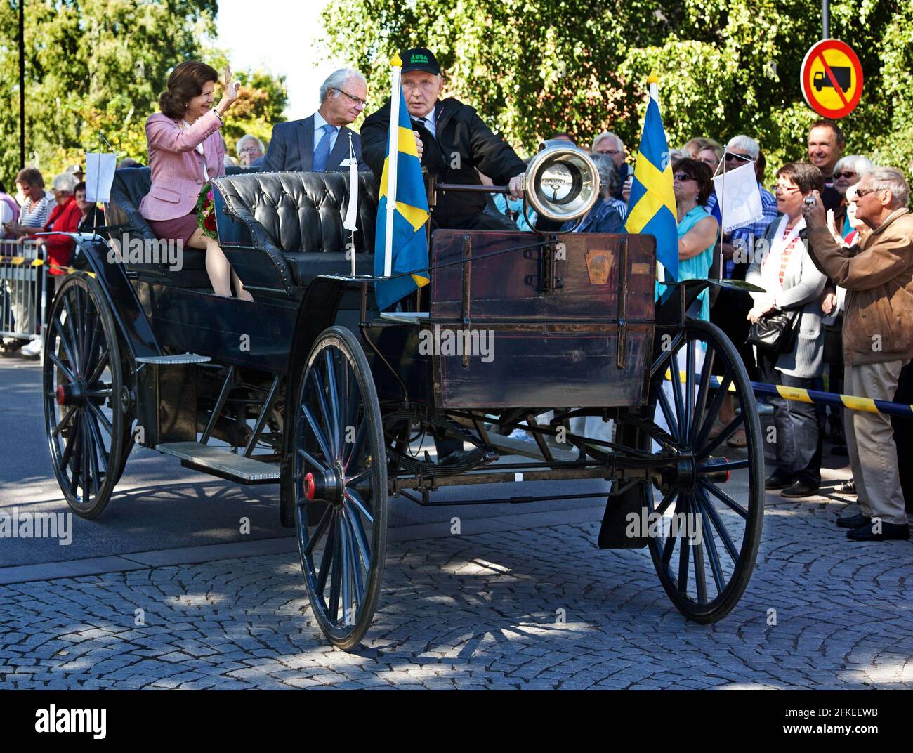 Queen Silvia and King Carl XVI Gustaf visited Åtvidaberg, Sweden, under the king's Eriksgata after 40 years on the throne. Stock Photo