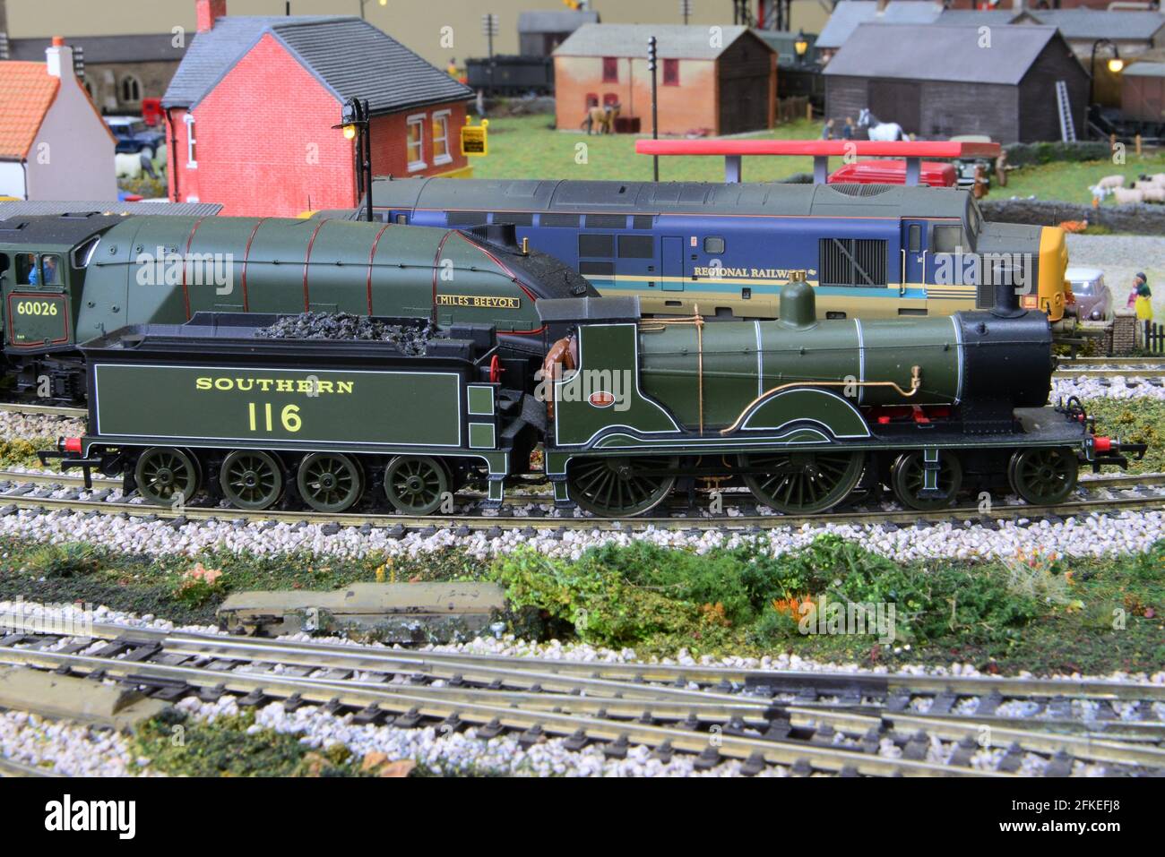 A model of a T9 locomotive on a model railway Stock Photo - Alamy