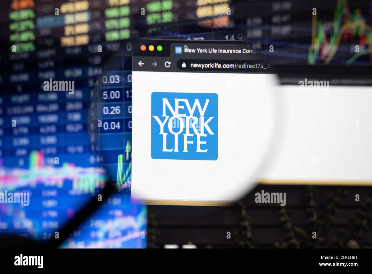 New York Life Insurance company logo on a website with blurry stock