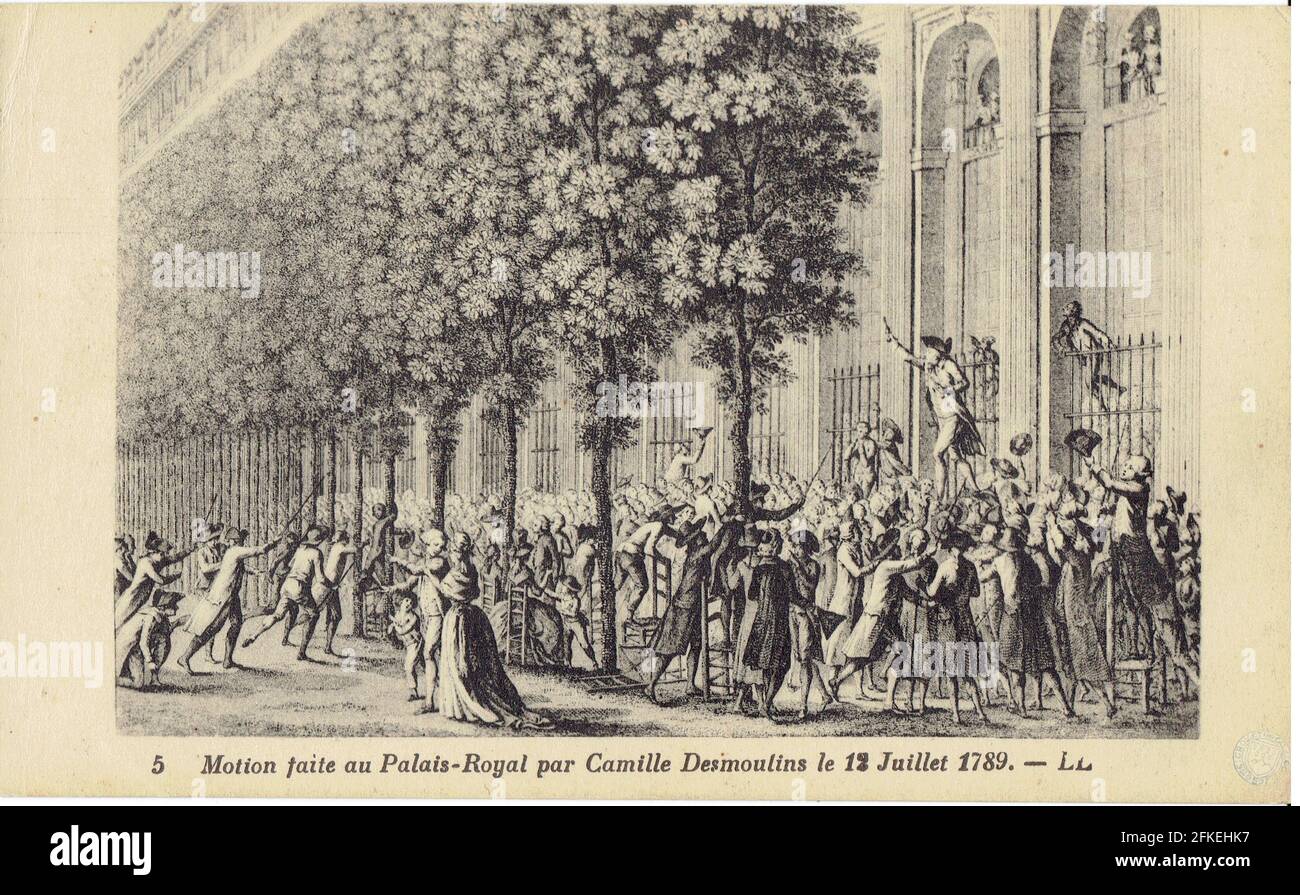 Camille Desmoulins faisant une motion au Palais Royal le 12 juillet 1789 Stock Photo
