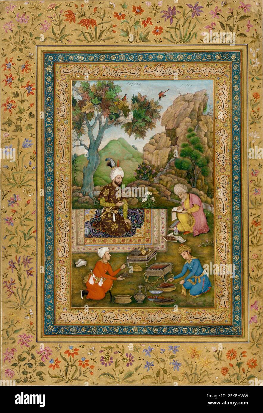 Farrukh Beg artwork entitled Shah Tahmasp in the Mountains - 16th Century. Stock Photo